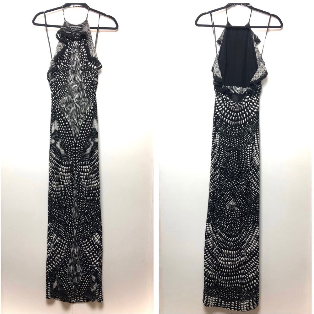 Roberto Cavalli Black & White Halter Maxi Dress with Slit